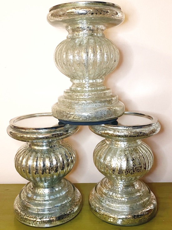 QVC SET Of 3 Lit Candle Holders Pedestals w/Mirror Inserts by Valerie Par Hill main image 3